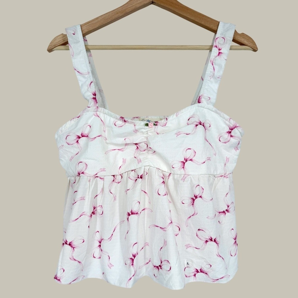 Demetra for Aeropostale White Bows Cropped Babydoll Tank Top Size L Coquette